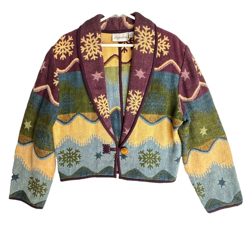 VTG Western Navajo Blanket Jacket Womens M L Woven Tapestry Cropped Blazer 90s